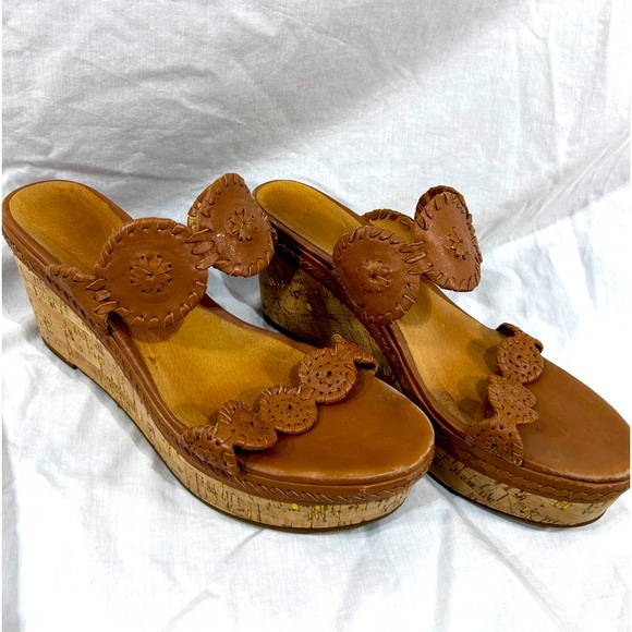Jack Rogers Shoes - Jack Rogers Brown Leather Sandals Preppy Whipstitch Size 8.5M